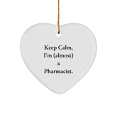 Funny Pharmacist Gifts, Heart Ornaments for Christmas - 'Keep Calm, I'm (almost) A Pharmacist.' Quote, Gifts from Friends, Family, Coworkers to Pharmacist - Image 1
